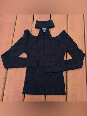 Anthropologie Maeve Black Ribbed Cut Out Turtleneck Sweater
